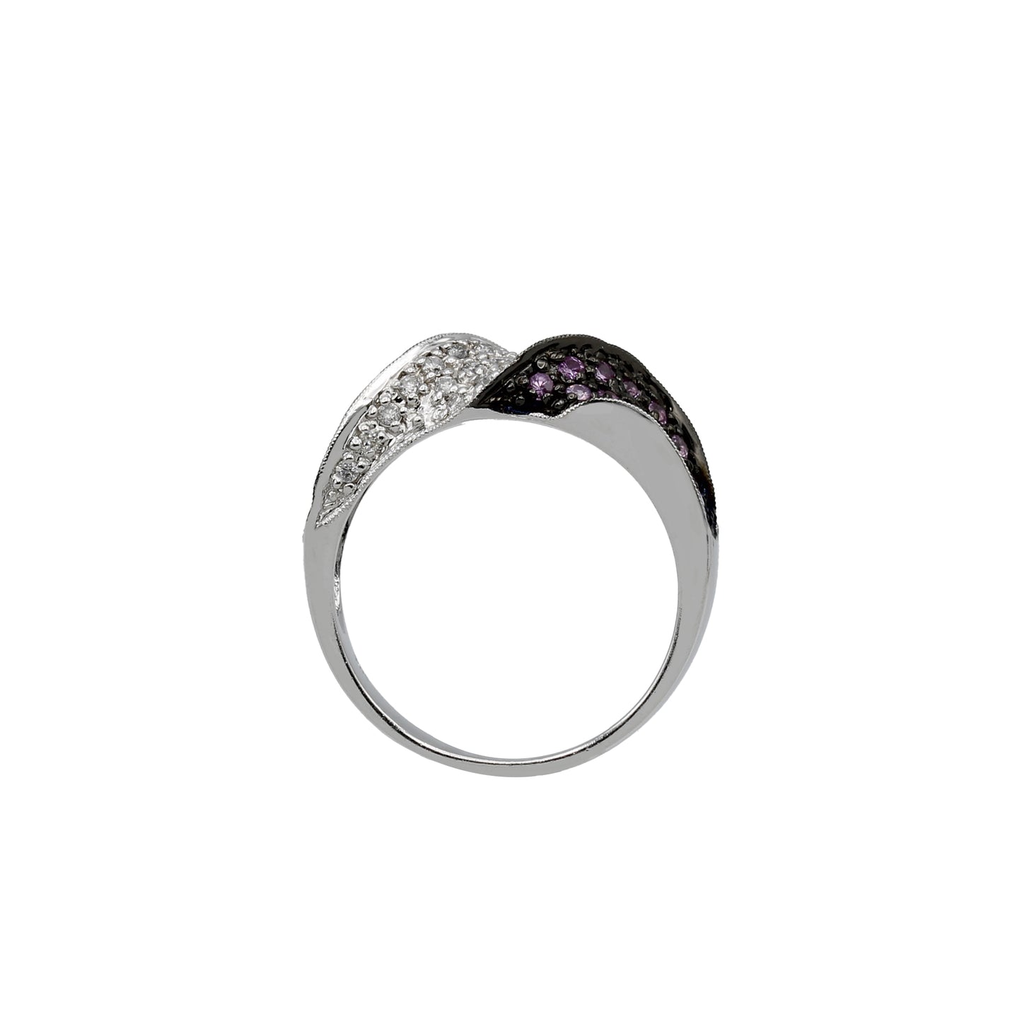 14k White Gold Black Rhodium Pink Quartz & Diamond Ring