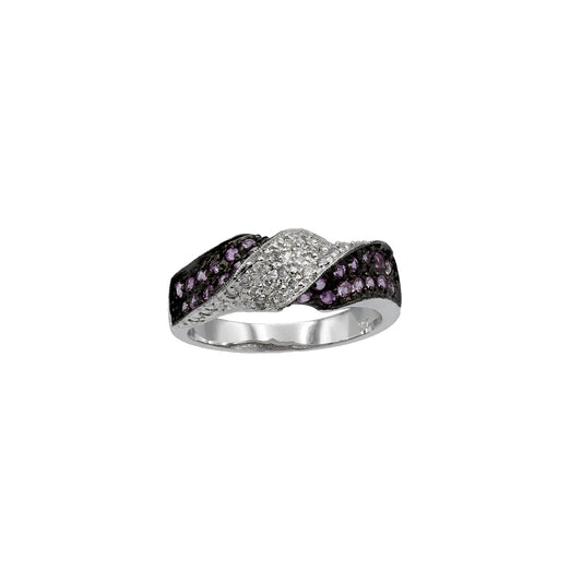 14k White Gold Black Rhodium Pink Quartz & Diamond Ring