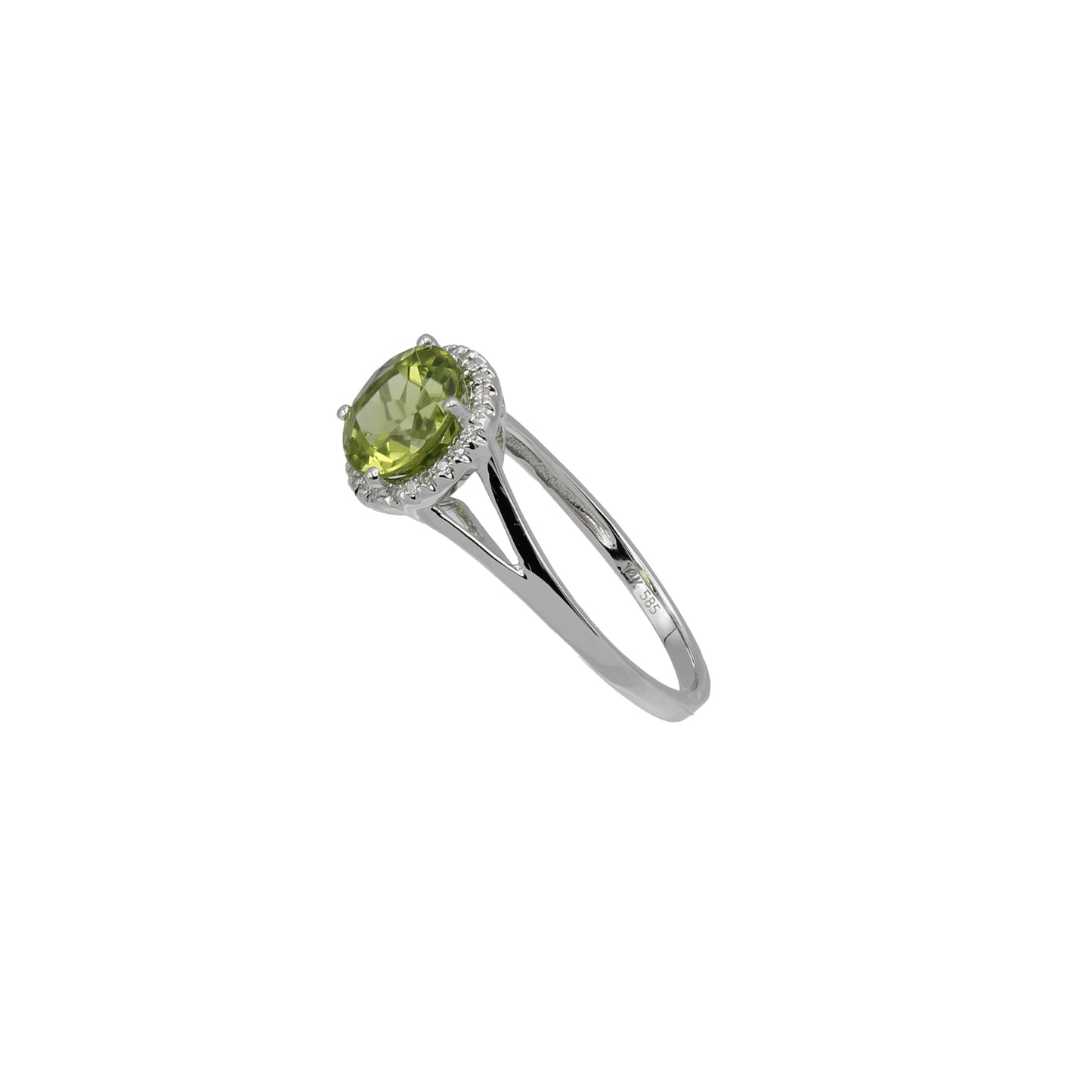 14k White Gold Green Quartz & Diamond Halo Ring