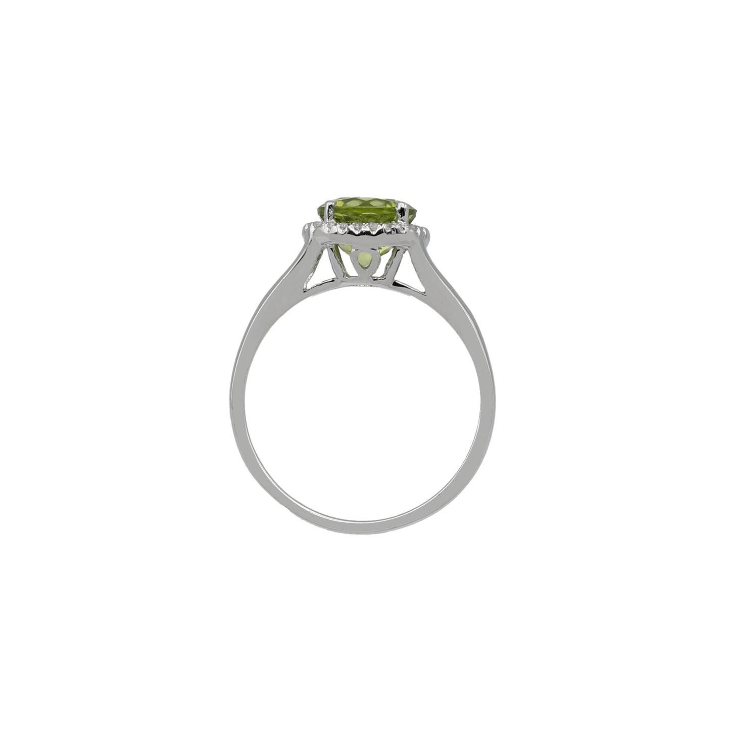 14k White Gold Green Quartz & Diamond Halo Ring