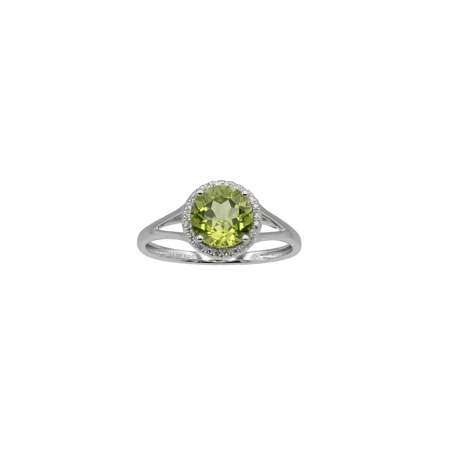 14k White Gold Green Quartz & Diamond Halo Ring