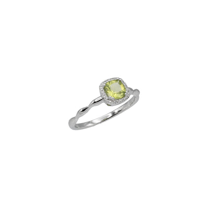 14k White Gold Cushion-Cut Green Quartz & Diamond Halo Ring