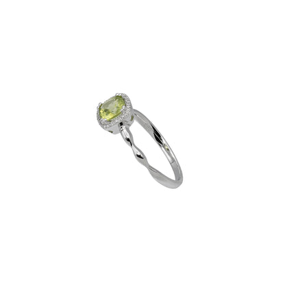 14k White Gold Cushion-Cut Green Quartz & Diamond Halo Ring