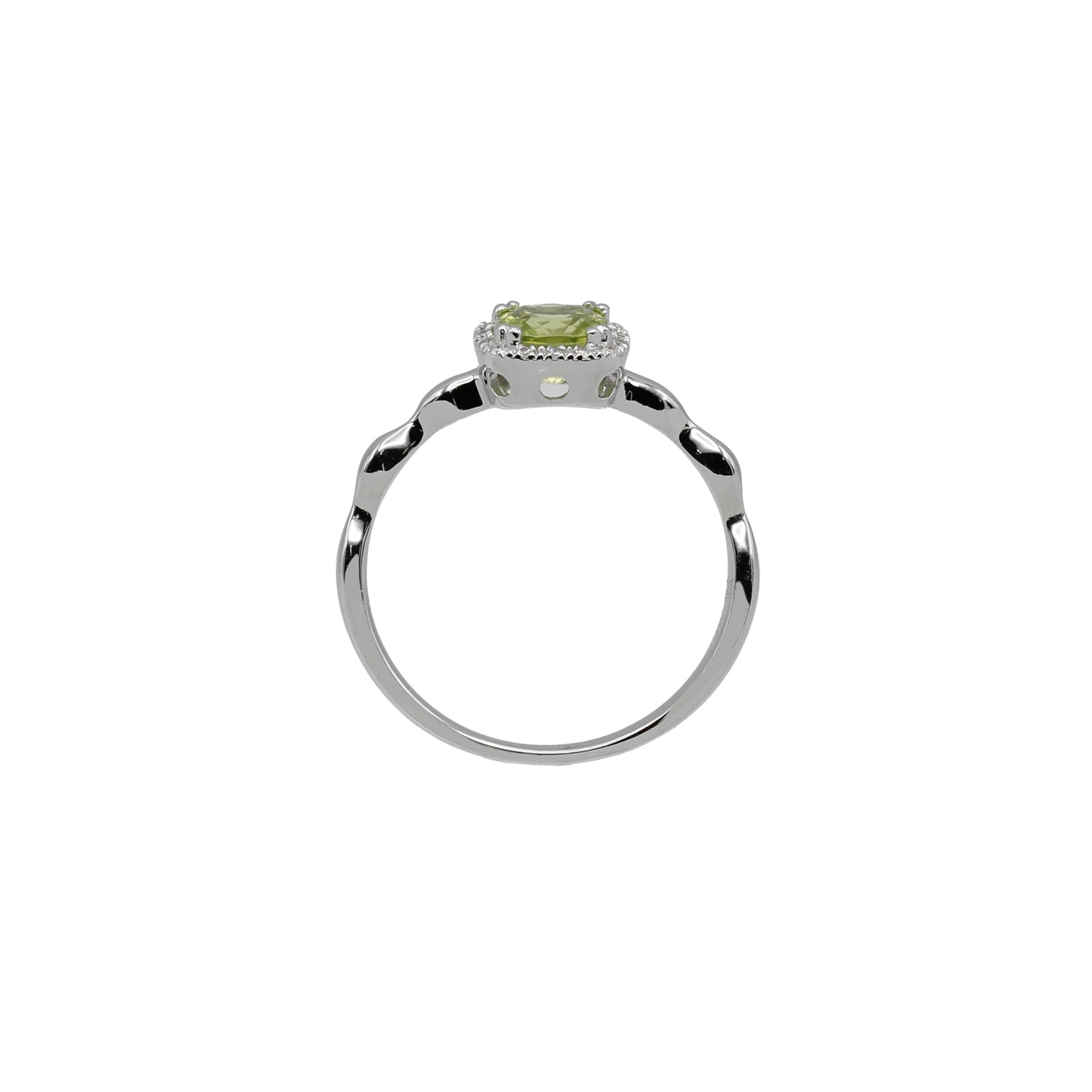 14k White Gold Cushion-Cut Green Quartz & Diamond Halo Ring