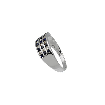 14k White Gold Sapphire & Diamond 3-Row Band Style Ring