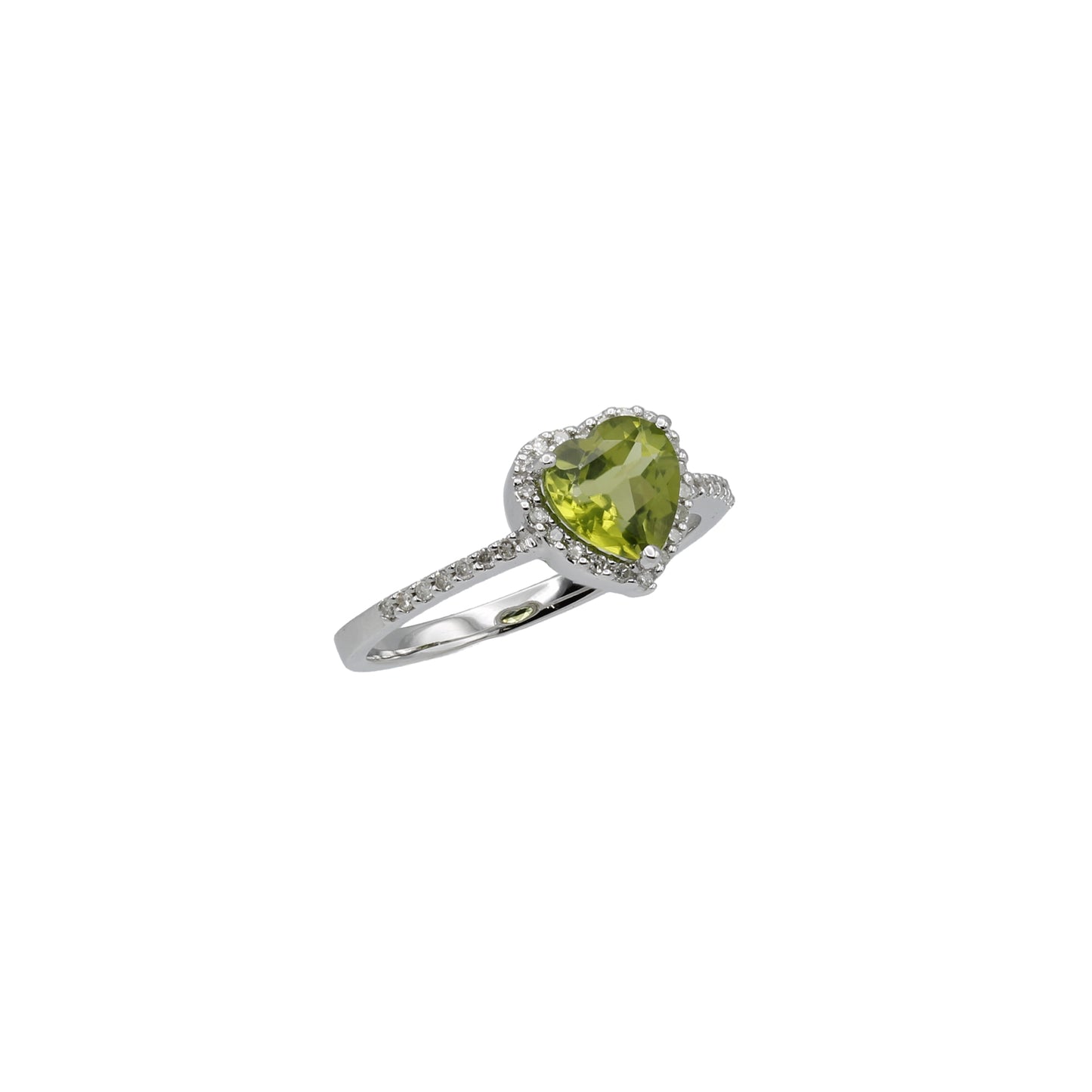 14k White Gold Heart-Cut Green Quartz & Diamond Halo Ring