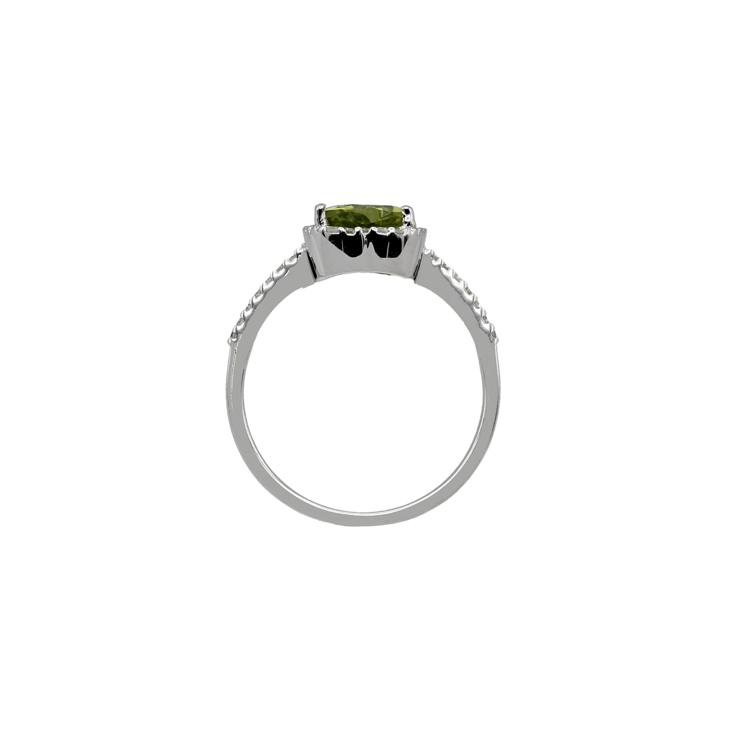 14k White Gold Heart-Cut Green Quartz & Diamond Halo Ring