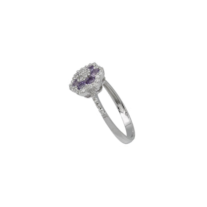 14k White Gold Diamond & Amethyst Flower Ring