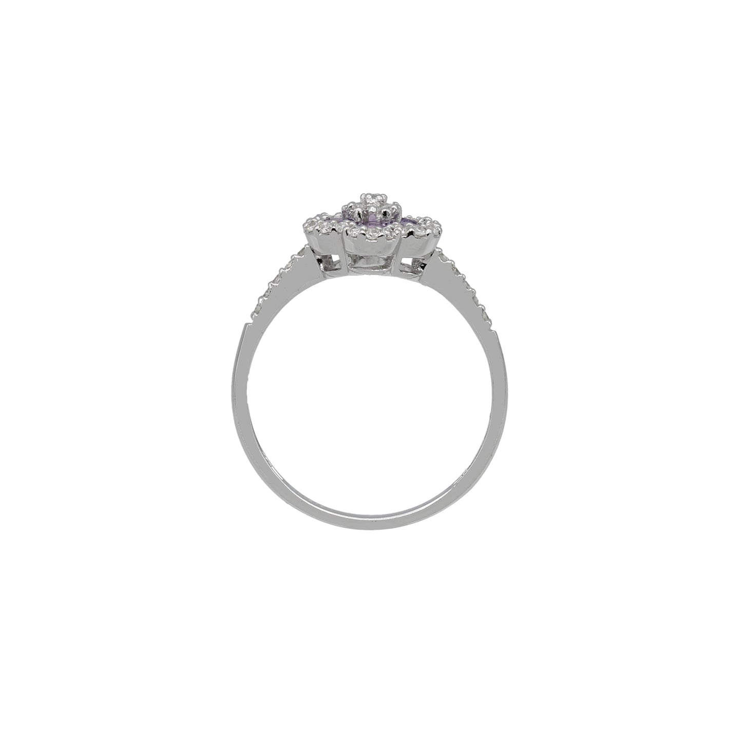 14k White Gold Diamond & Amethyst Flower Ring