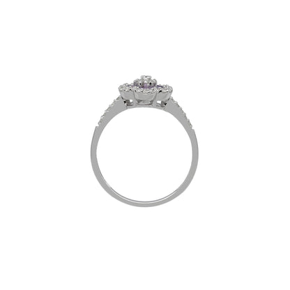 14k White Gold Diamond & Amethyst Flower Ring