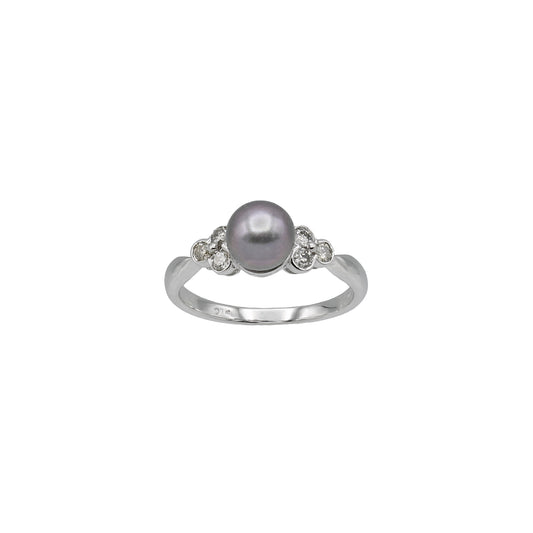 14k White Gold Cultured Tahitian Pearl & Diamond Ring