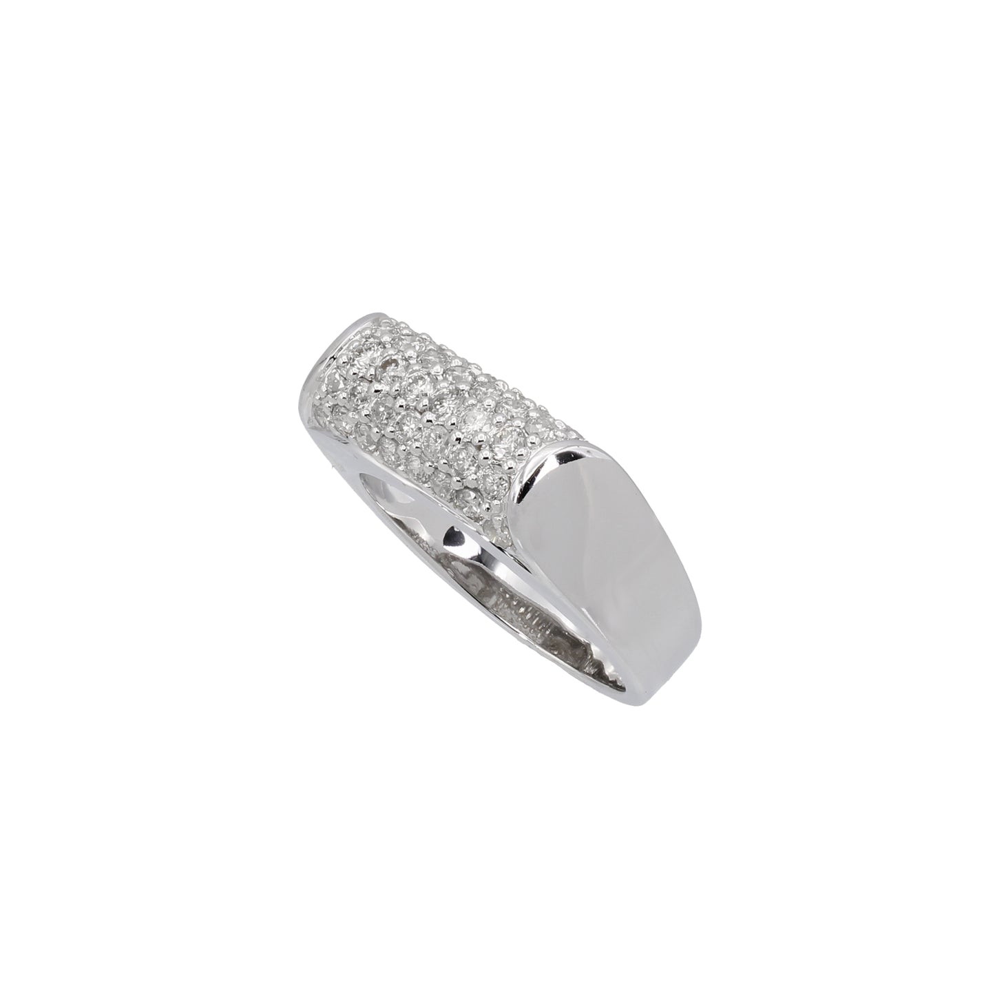 14k White Gold Round Pave Diamond Ring