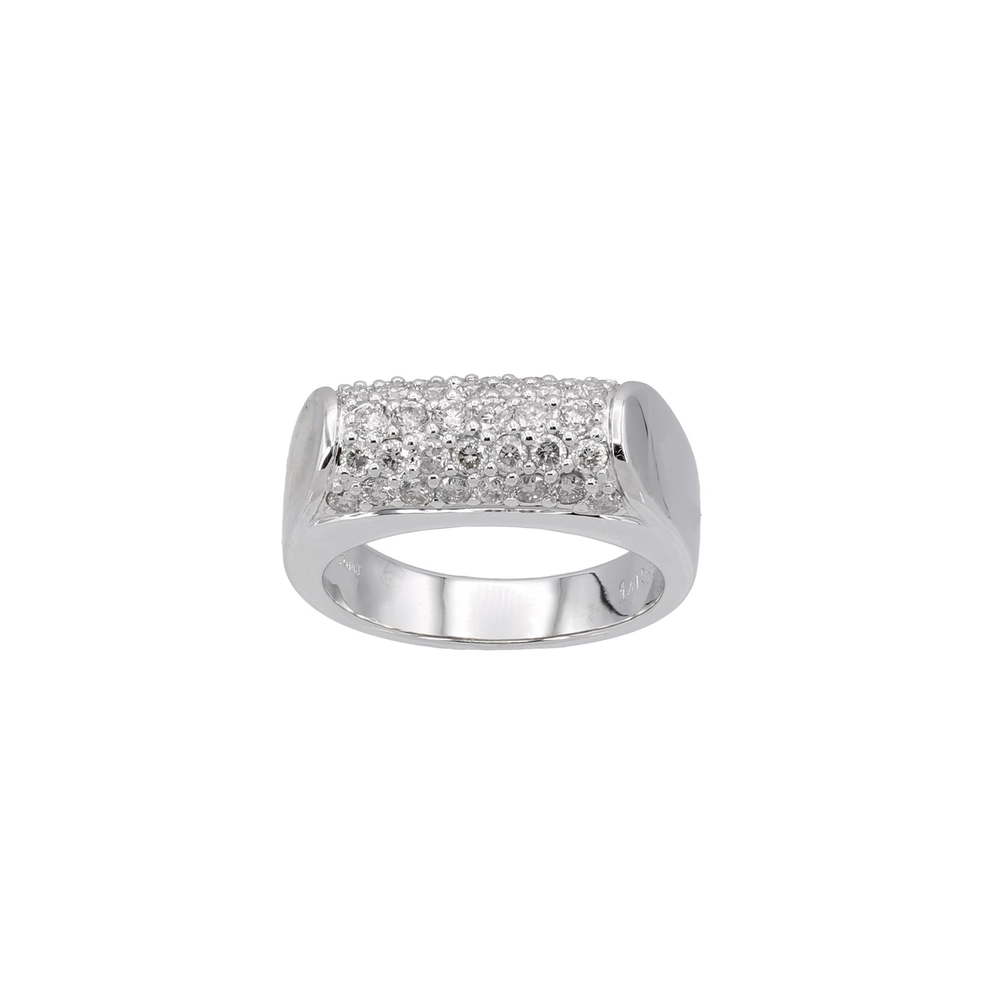 14k White Gold Round Pave Diamond Ring