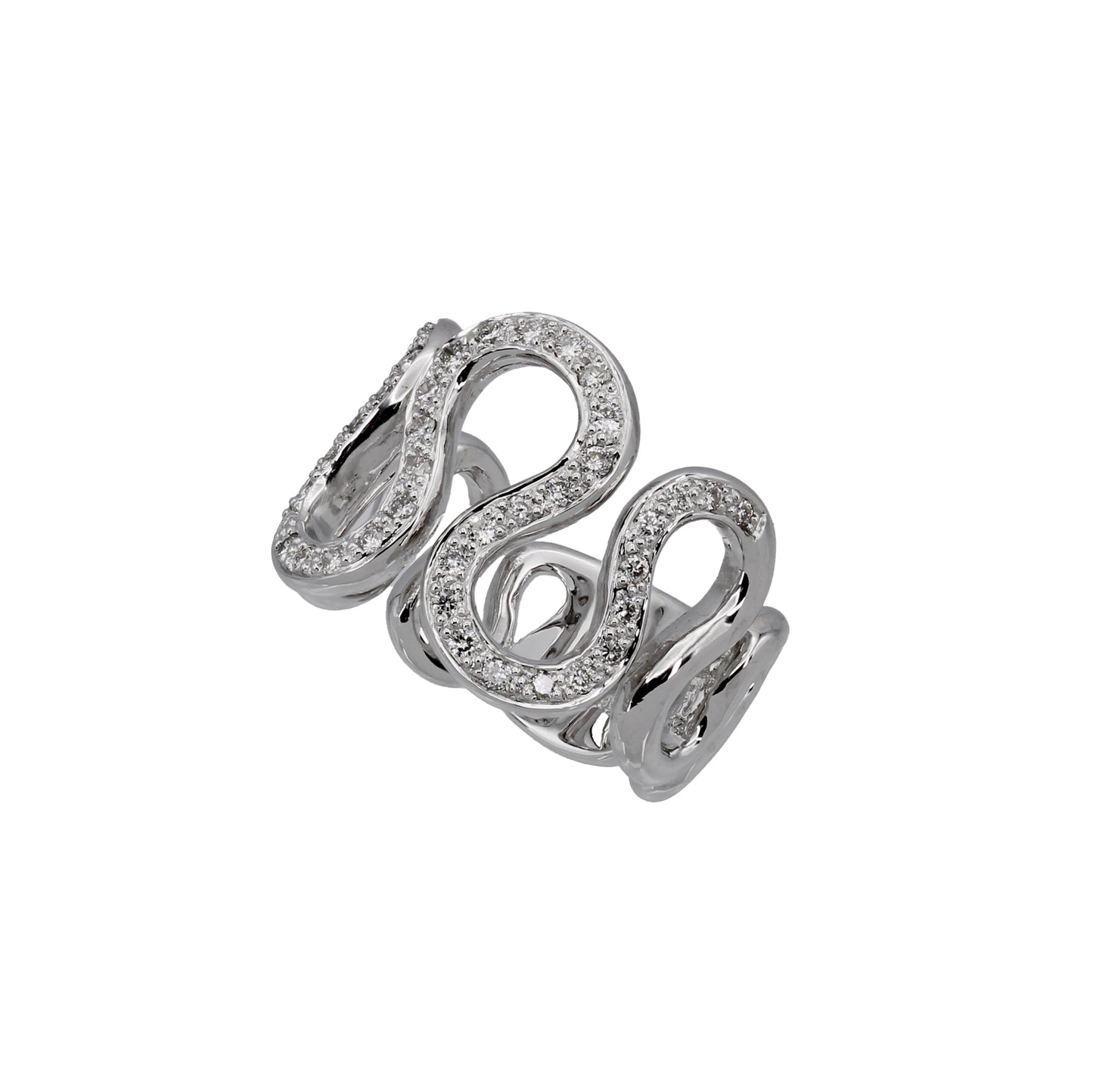 14k White Gold Wavy Pave Diamond Ring