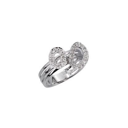 14k White Gold Raised Circle Pave Diamond Ring