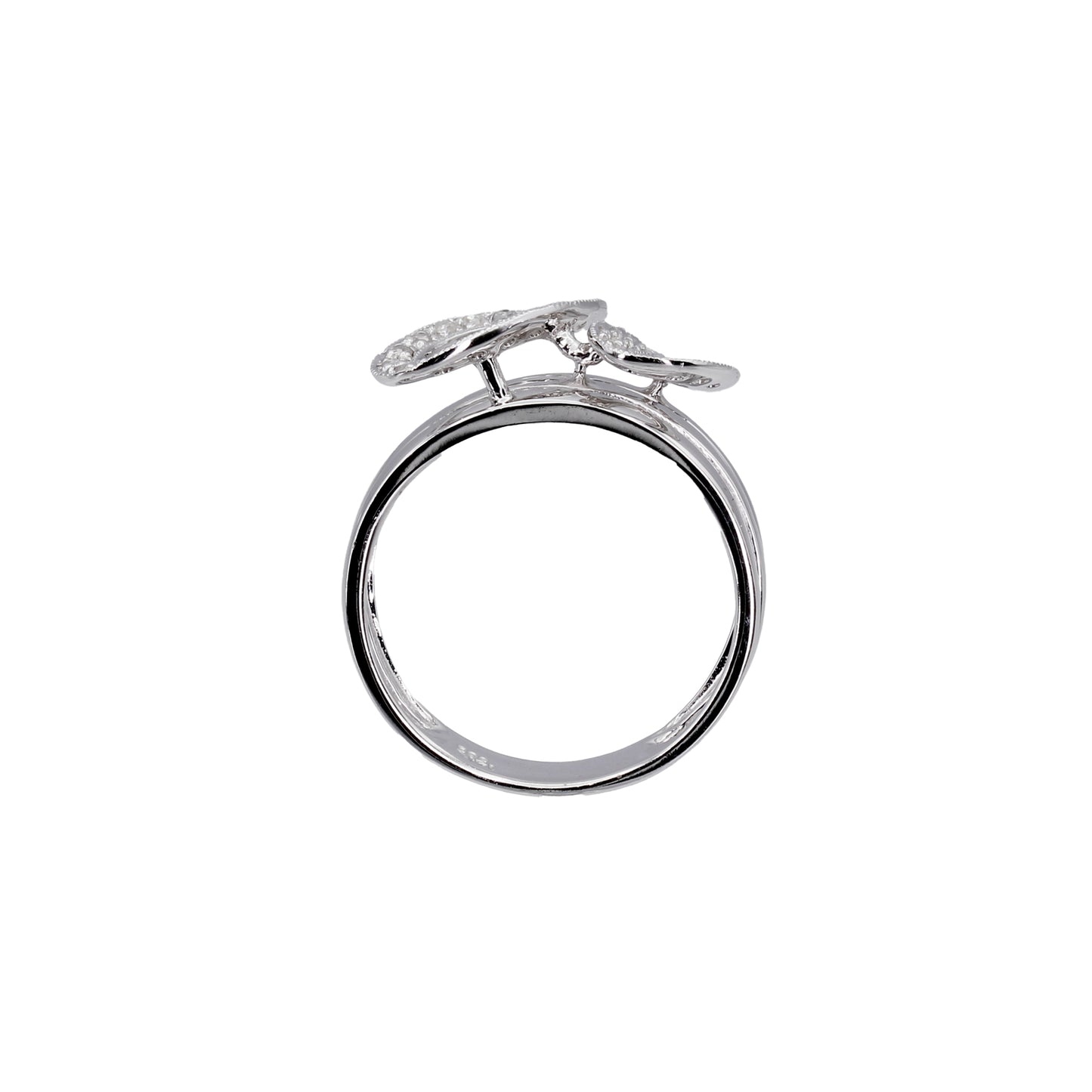 14k White Gold Raised Circle Pave Diamond Ring