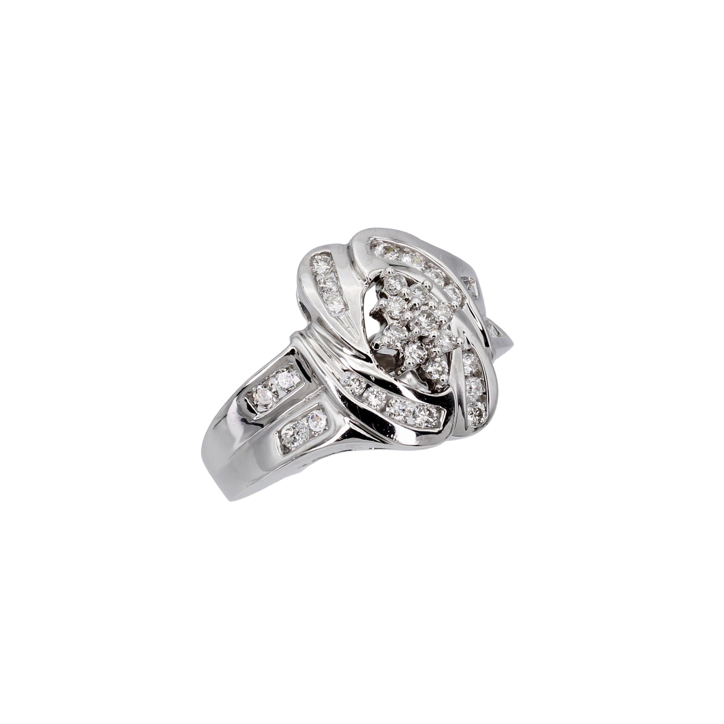 14k White Gold Cocktail Style Diamond Cluster Ring