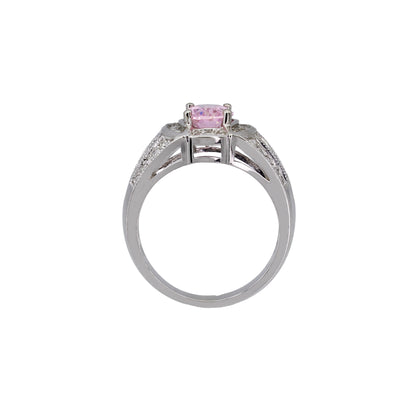 14k White Gold Diamonds & Oval Pink Quartz Filigree Style Ring