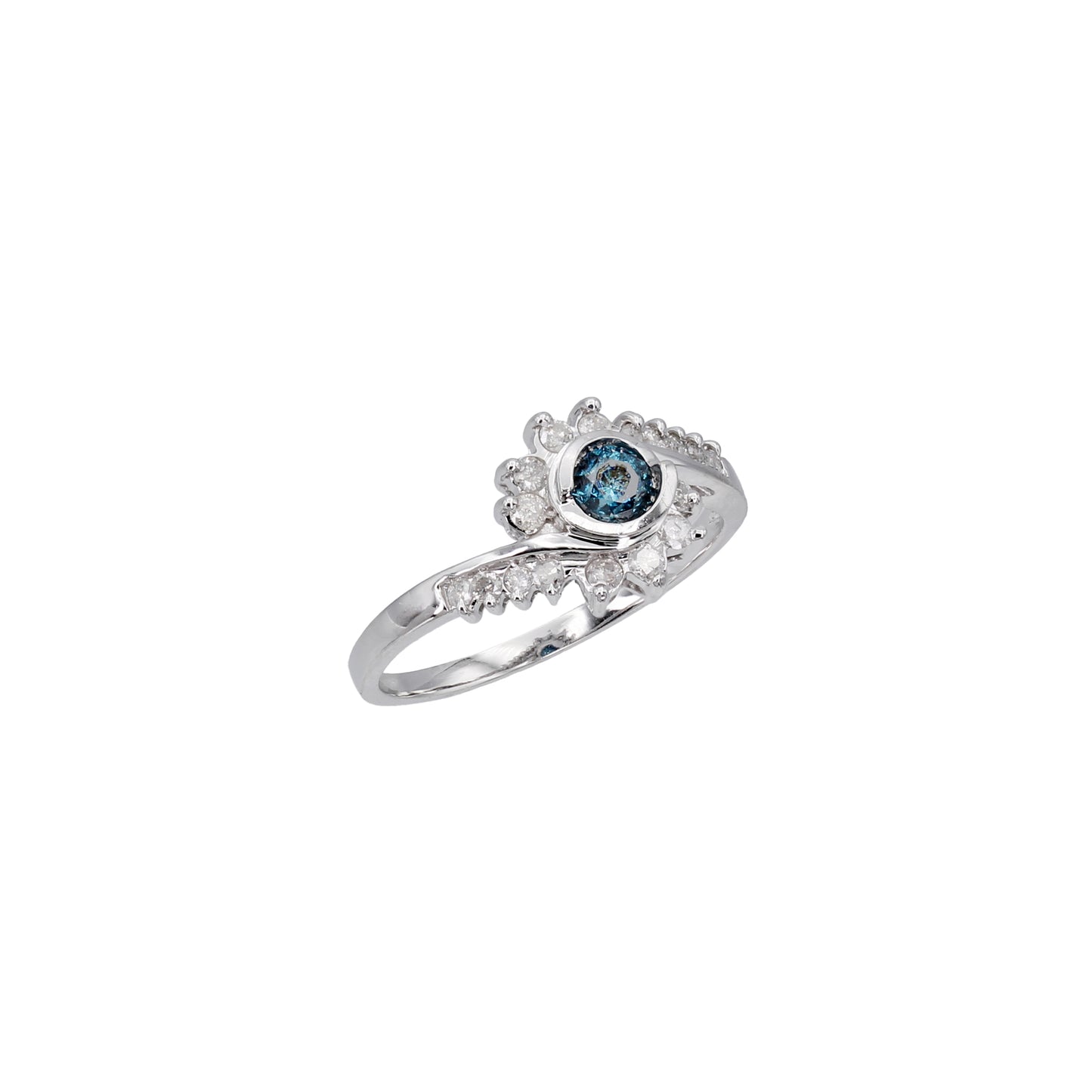 14k White Gold Blue Diamond Ring