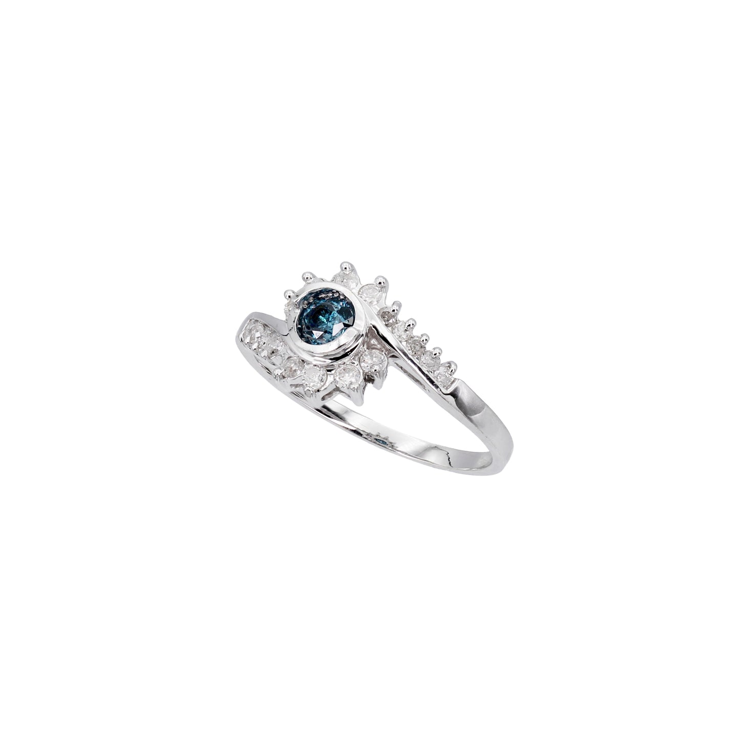 14k White Gold Blue Diamond Ring