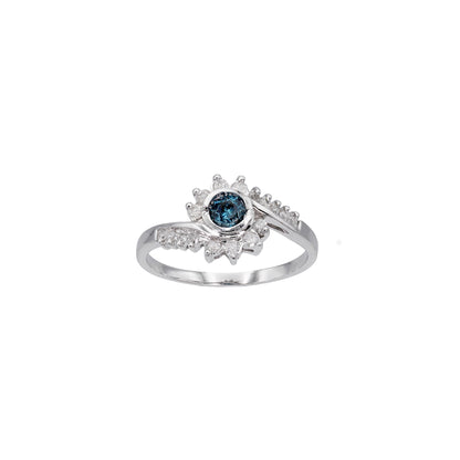 14k White Gold Blue Diamond Ring