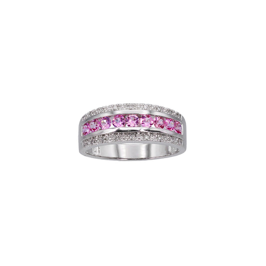 14k White Gold Diamond & Channel-Set Pink Quartz Ring