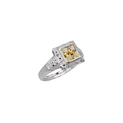 14k White Gold Princess-Cut Citrine & Diamond Ring