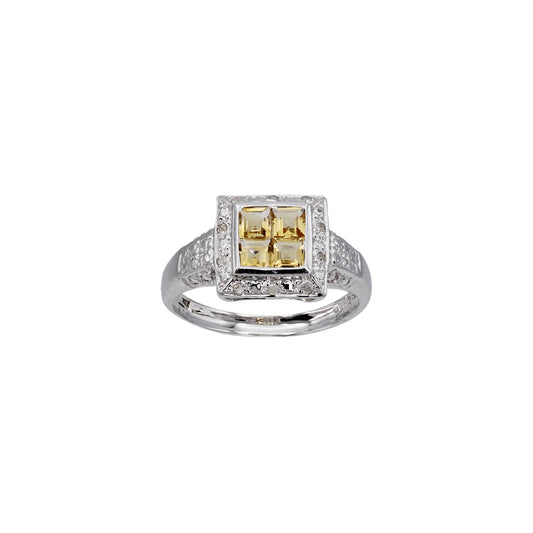 14k White Gold Princess-Cut Citrine & Diamond Ring