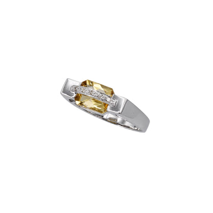 14k White Gold Emerald-Cut Citrine Quartz & Diamond Bridge Ring