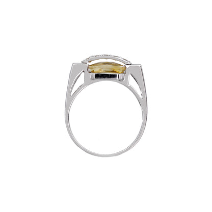 14k White Gold Emerald-Cut Citrine Quartz & Diamond Bridge Ring