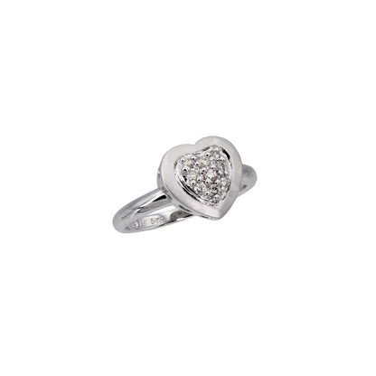 14k White Gold Polished & Brushed Diamond Heart Ring