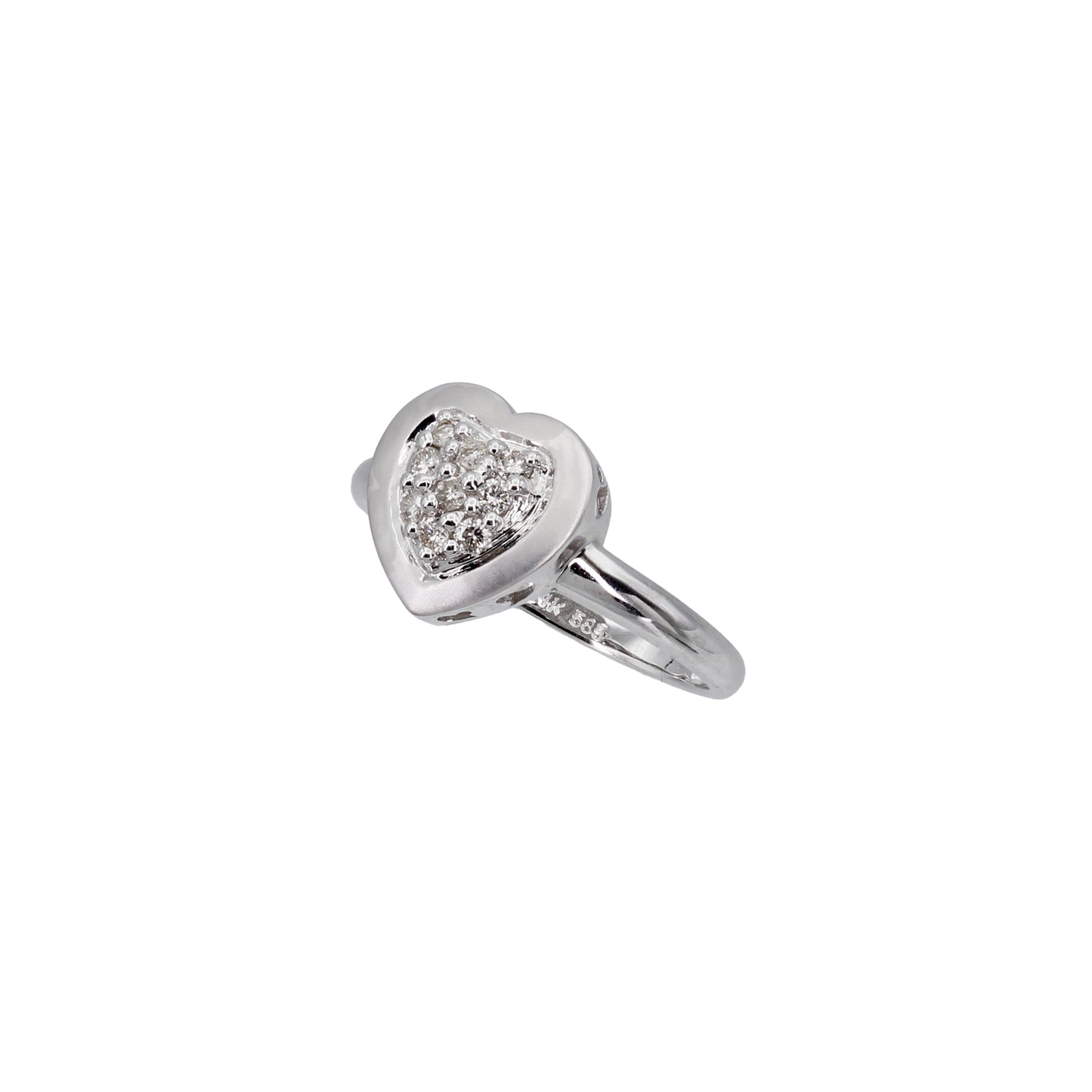 14k White Gold Polished & Brushed Diamond Heart Ring