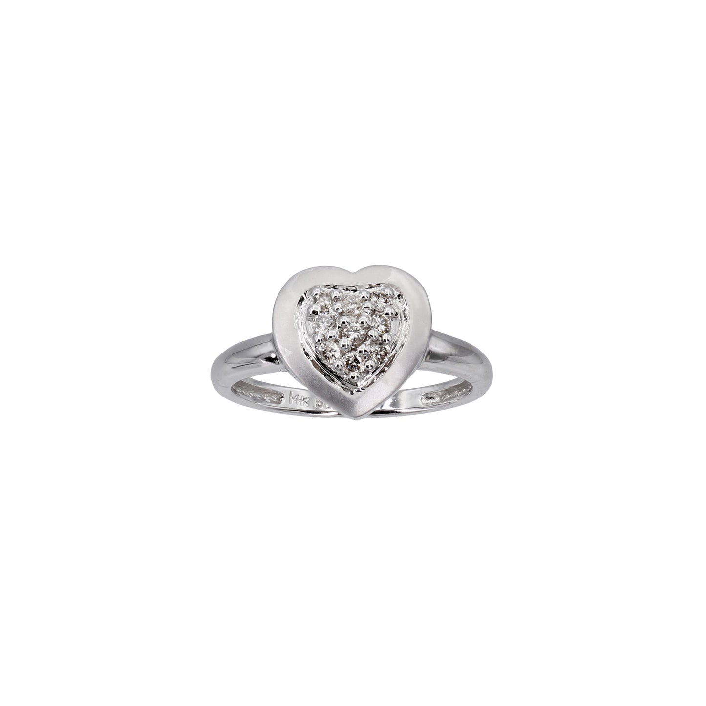 14k White Gold Polished & Brushed Diamond Heart Ring