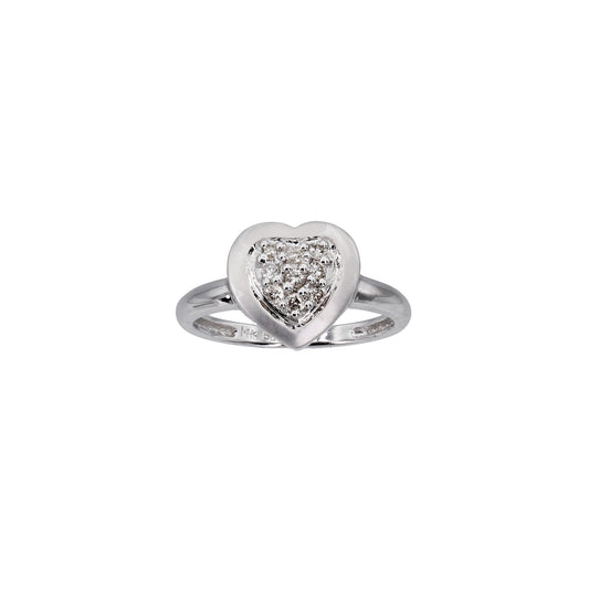 14k White Gold Polished & Brushed Diamond Heart Ring