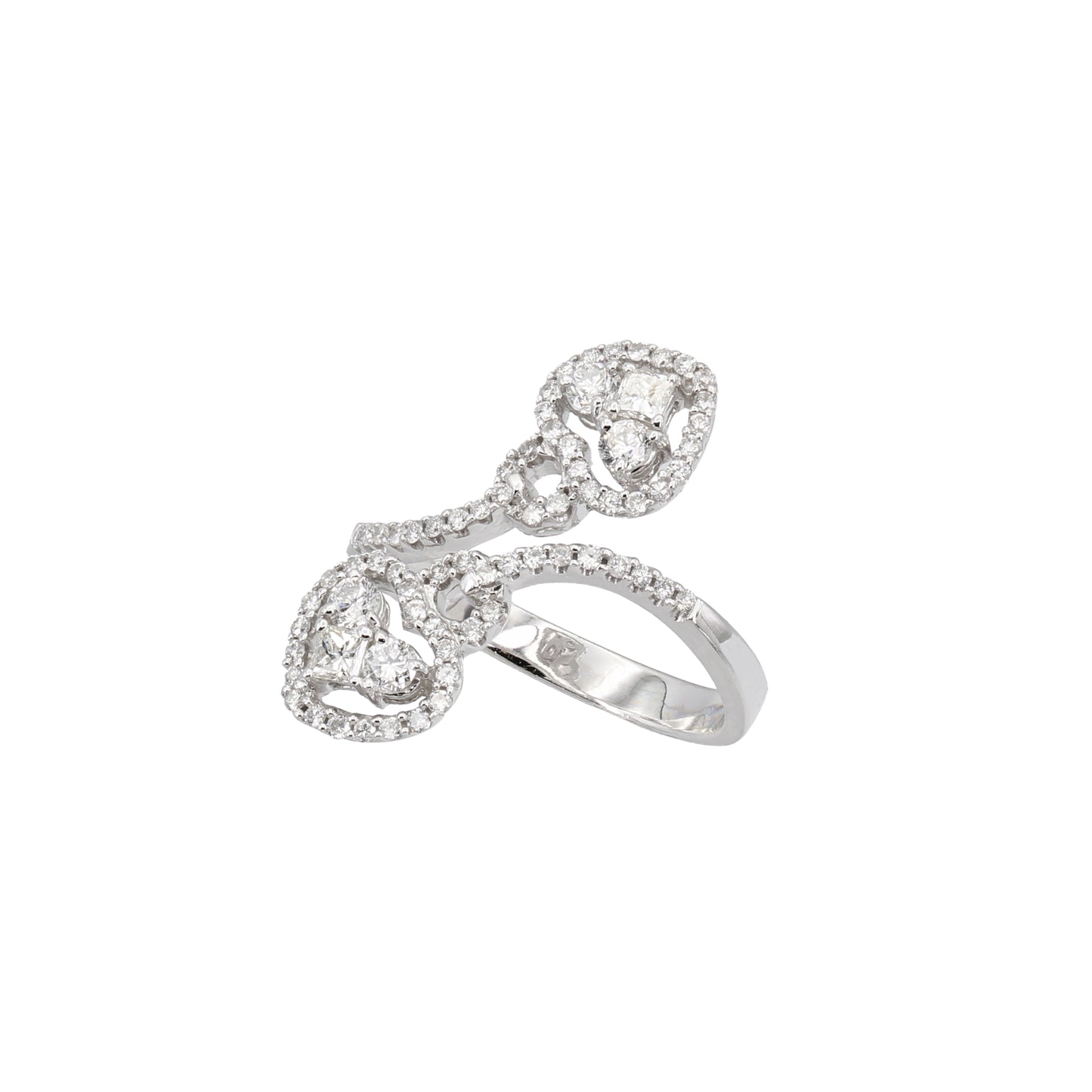 14k White Gold Fancy Round & Princess-Cut Diamond Heart Ring