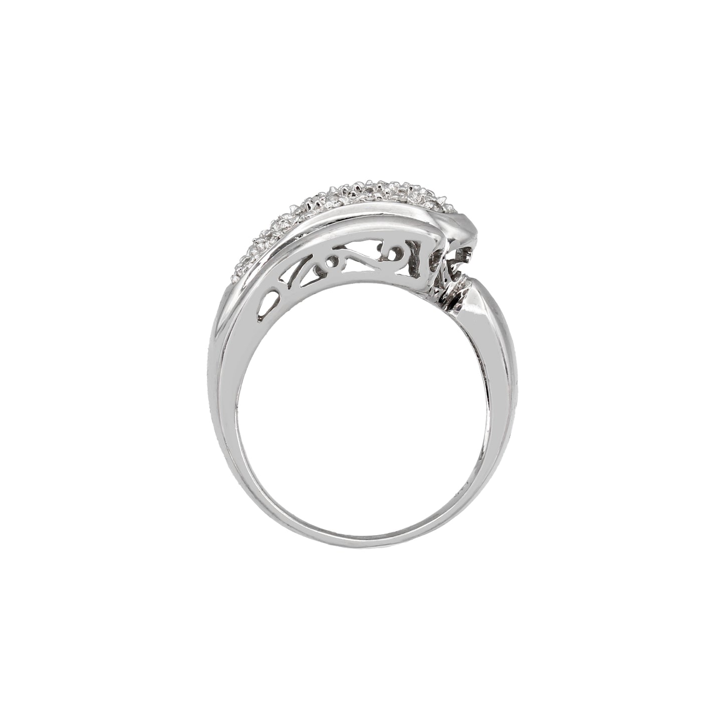 14k White Gold Fancy Filigree Diamond Wave Ring