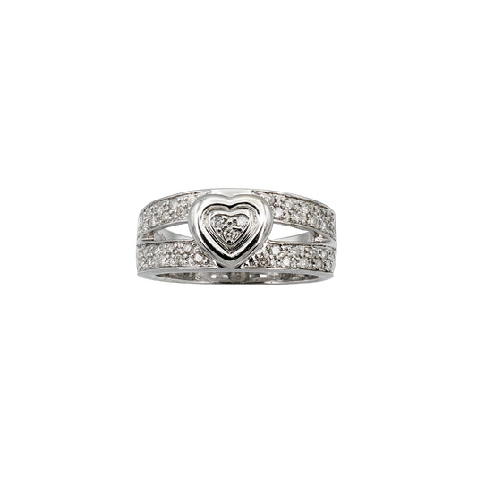 14k White Gold Pave Diamond Heart Ring