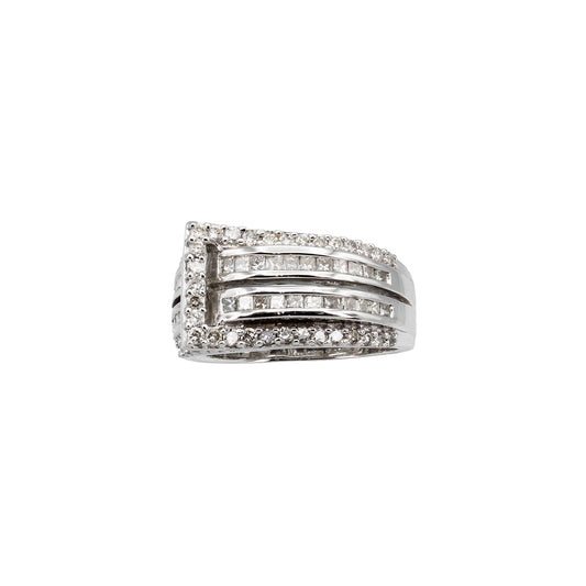 14k White Gold Princess-Cut & Round-Cut Belt Buckle Diamond Ring