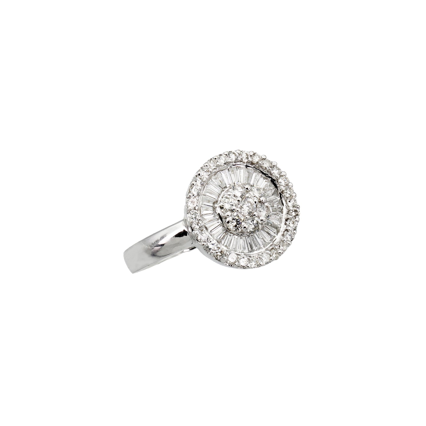 14k White Gold Baguette-Cut & Round-Cut Circle Diamond Ring