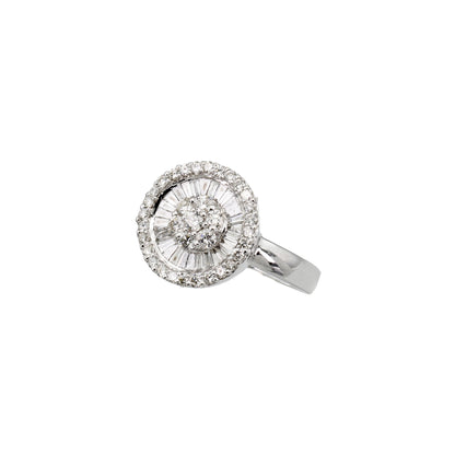 14k White Gold Baguette-Cut & Round-Cut Circle Diamond Ring