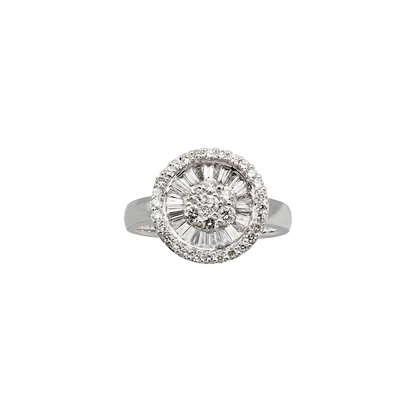 14k White Gold Baguette-Cut & Round-Cut Circle Diamond Ring