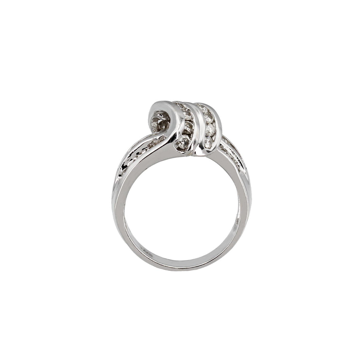 14k White Gold Baguette-Cut & Round-Cut Twisted Wavy Diamond Ring