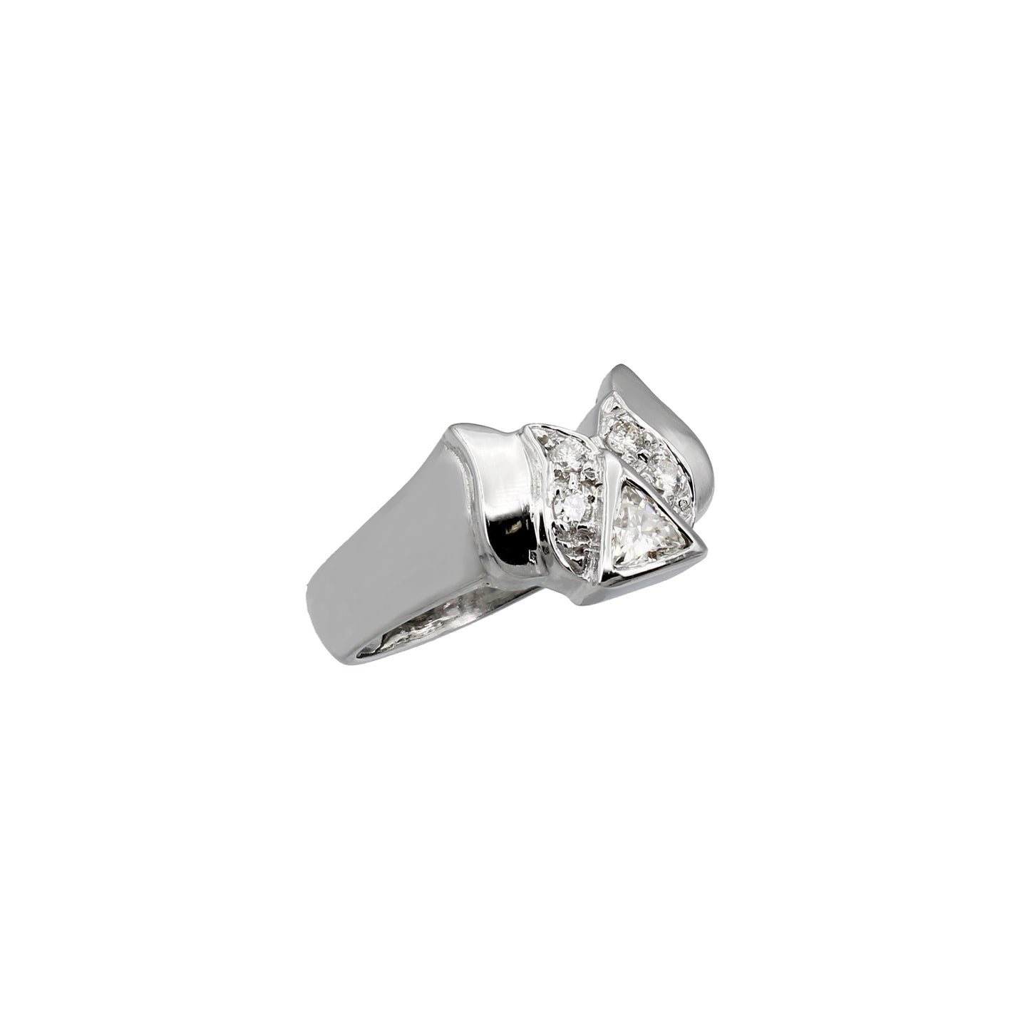 14k White Gold Diamond Ring w/ Trillion-Cut Moissanite Stone