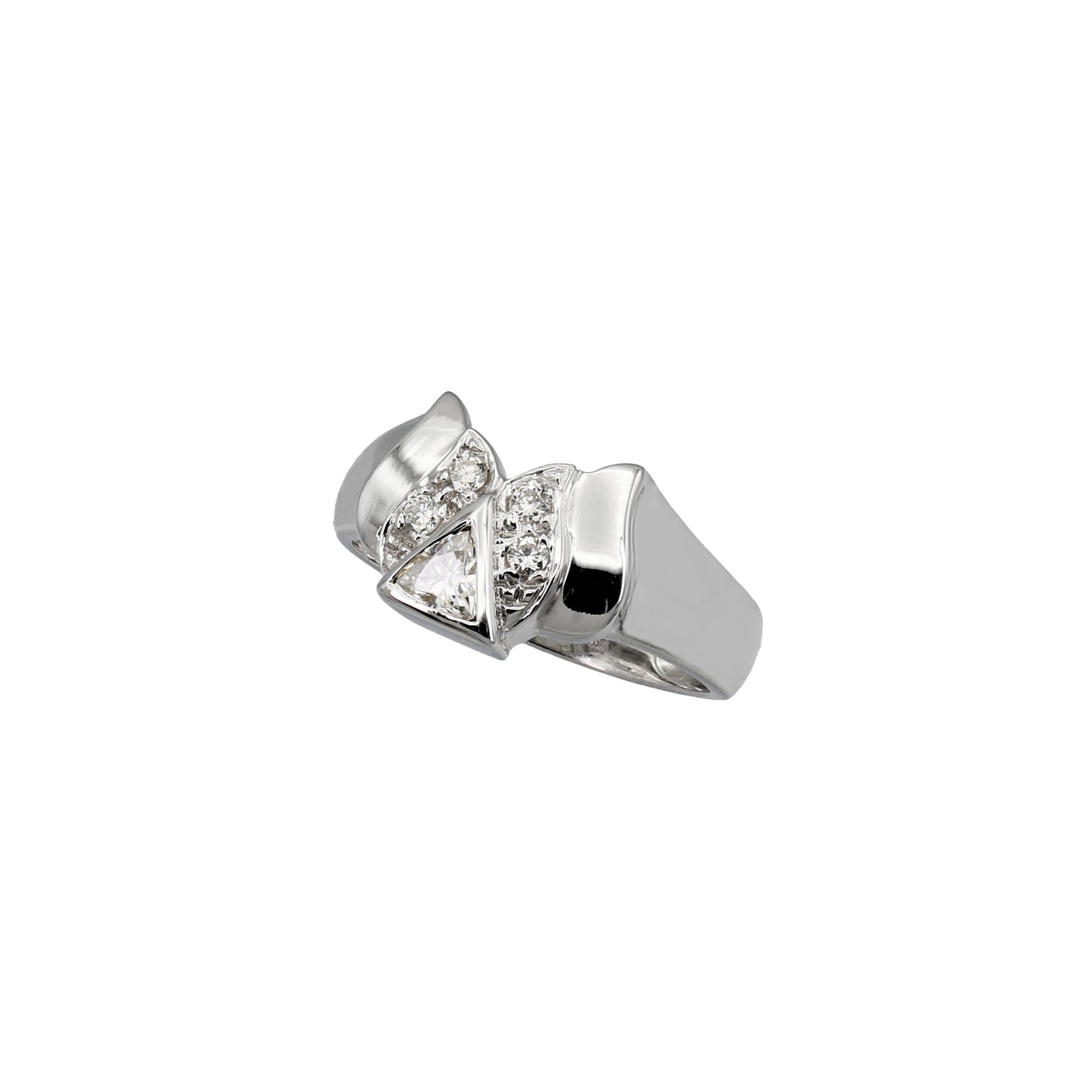 18k White Gold Diamond Ring w/ Trillion-Cut Moissanite Stone