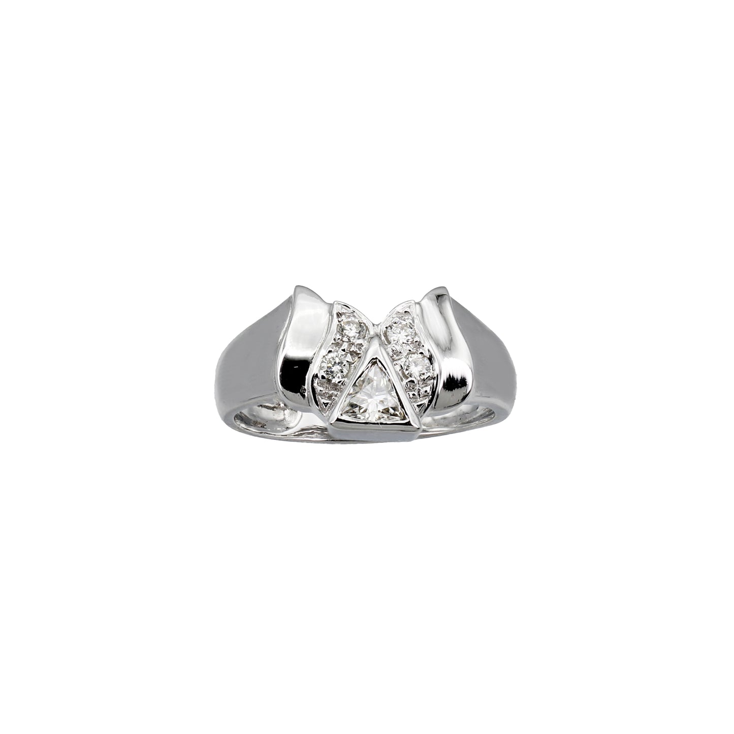 14k White Gold Diamond Ring w/ Trillion-Cut Moissanite Stone