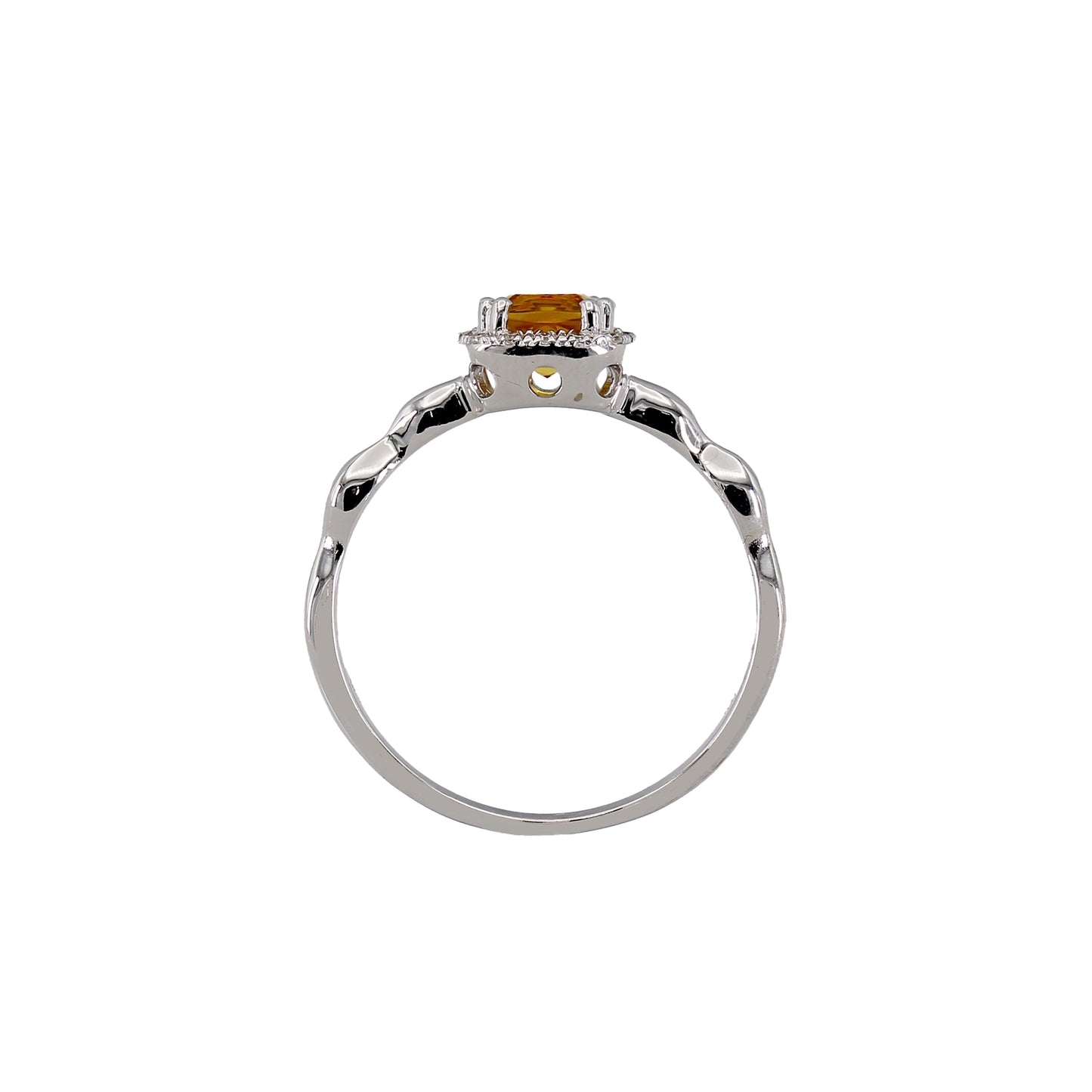 14k White Gold Cushion-Cut Citrine Quartz Halo Diamond Ring