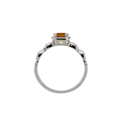 14k White Gold Cushion-Cut Citrine Quartz Halo Diamond Ring