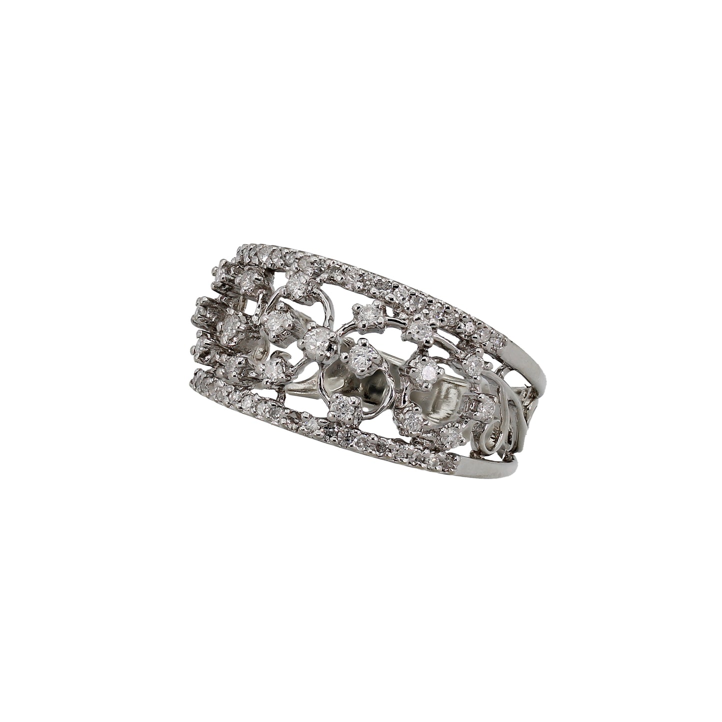 14k White Gold Filigree Style Diamond Band Ring