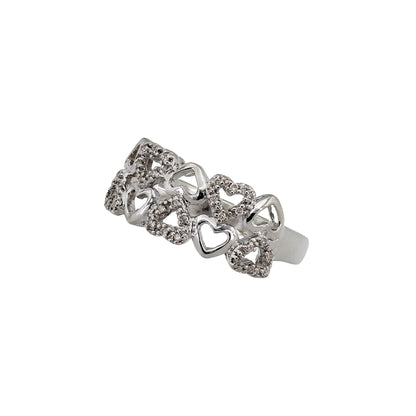 14k White Gold Double Row Diamond Hearts Ring