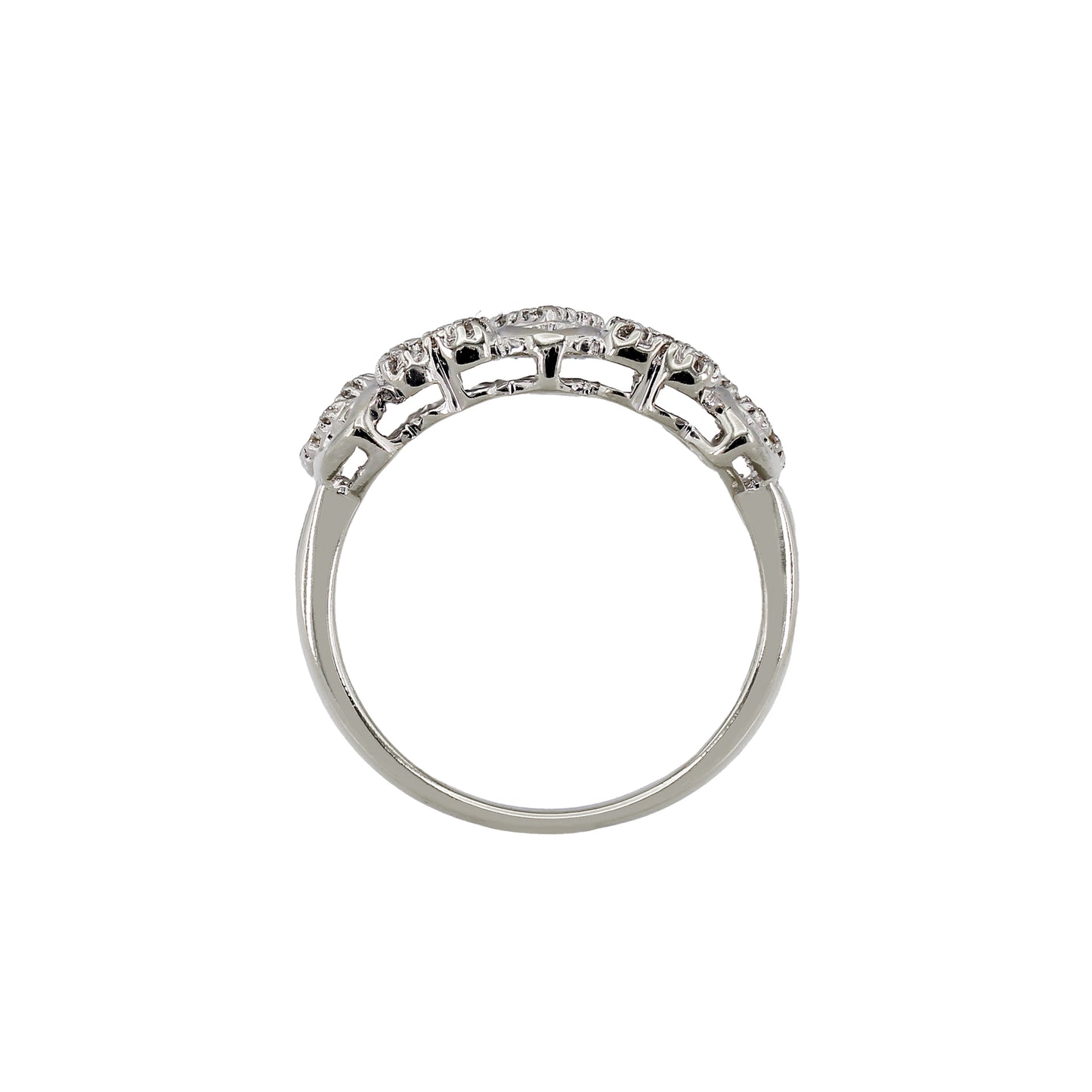 14k White Gold Double Row Diamond Hearts Ring